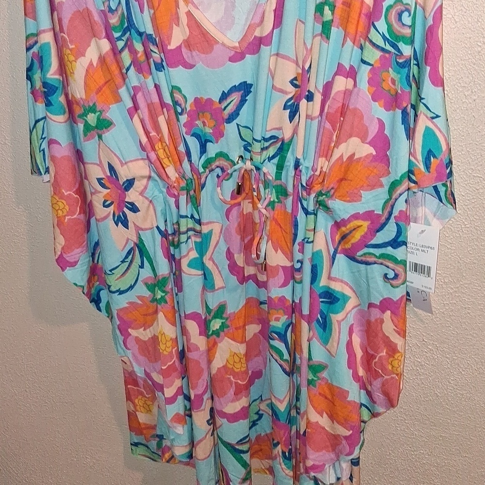 NWT LA BLANCA Breezy Beauty V-Neck Caftan Resort Wear Beach Swim L - Picture 5 of 7